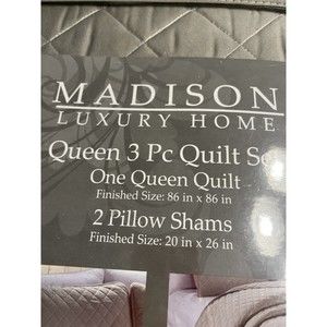 NWT - Madison Luxury Home 3-pc Reversible Queen Size Quilt Set Taupe Gray Brown